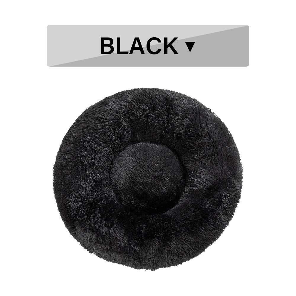 Fluffy Donut Dog Bed Warm Soft Long Plush Pet Cushion.
