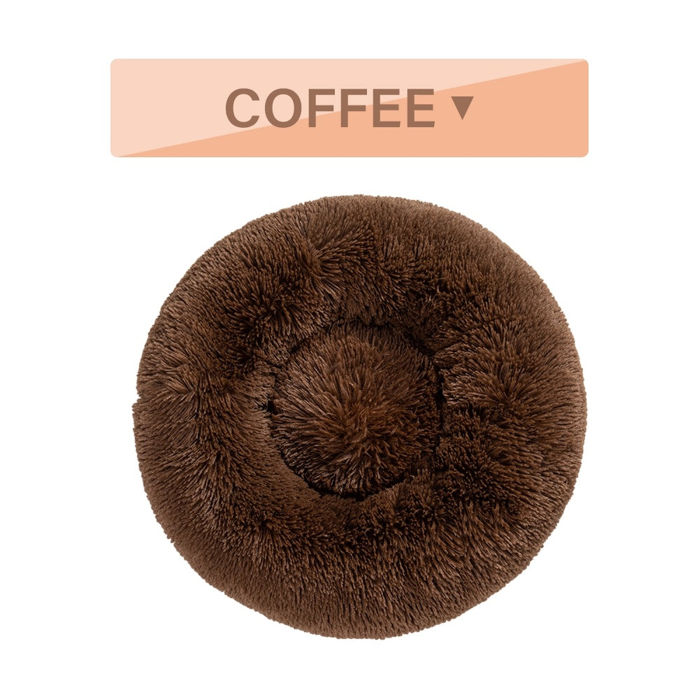 Fluffy Donut Dog Bed Warm Soft Long Plush Pet Cushion.