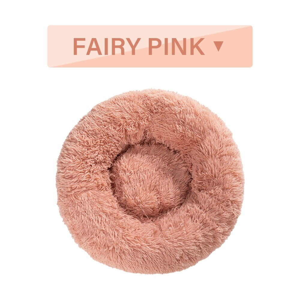 Fluffy Donut Dog Bed Warm Soft Long Plush Pet Cushion.