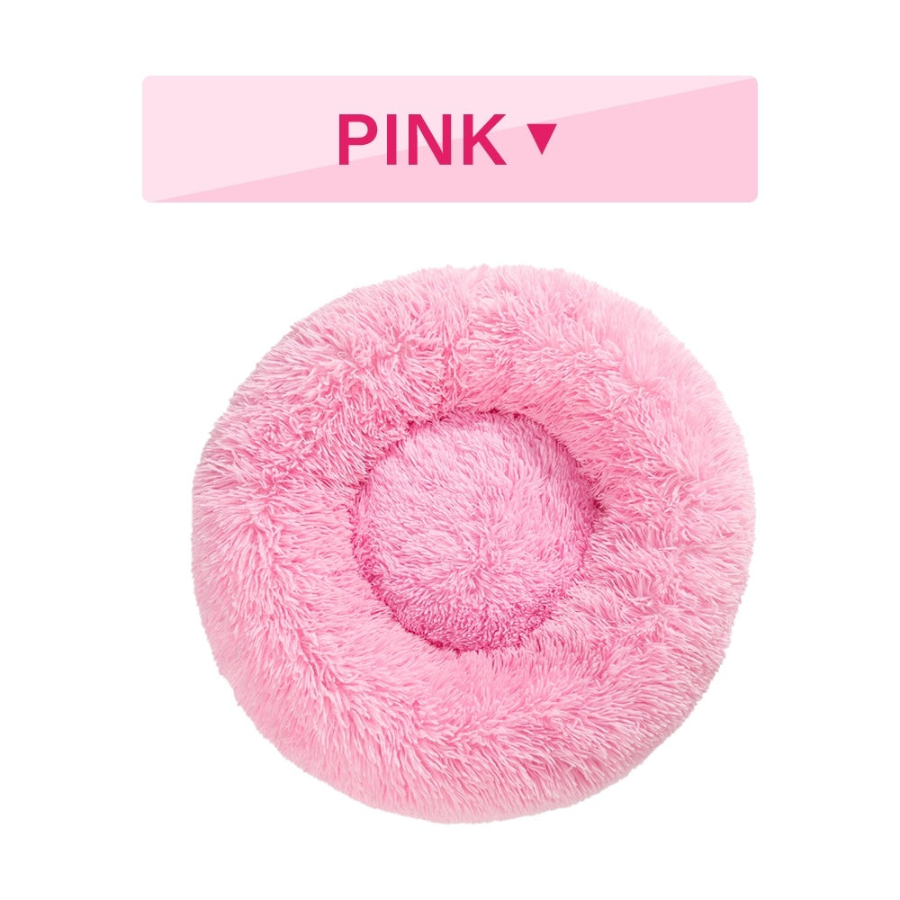 Fluffy Donut Dog Bed  Warm Soft Long Plush Pet Cushion.