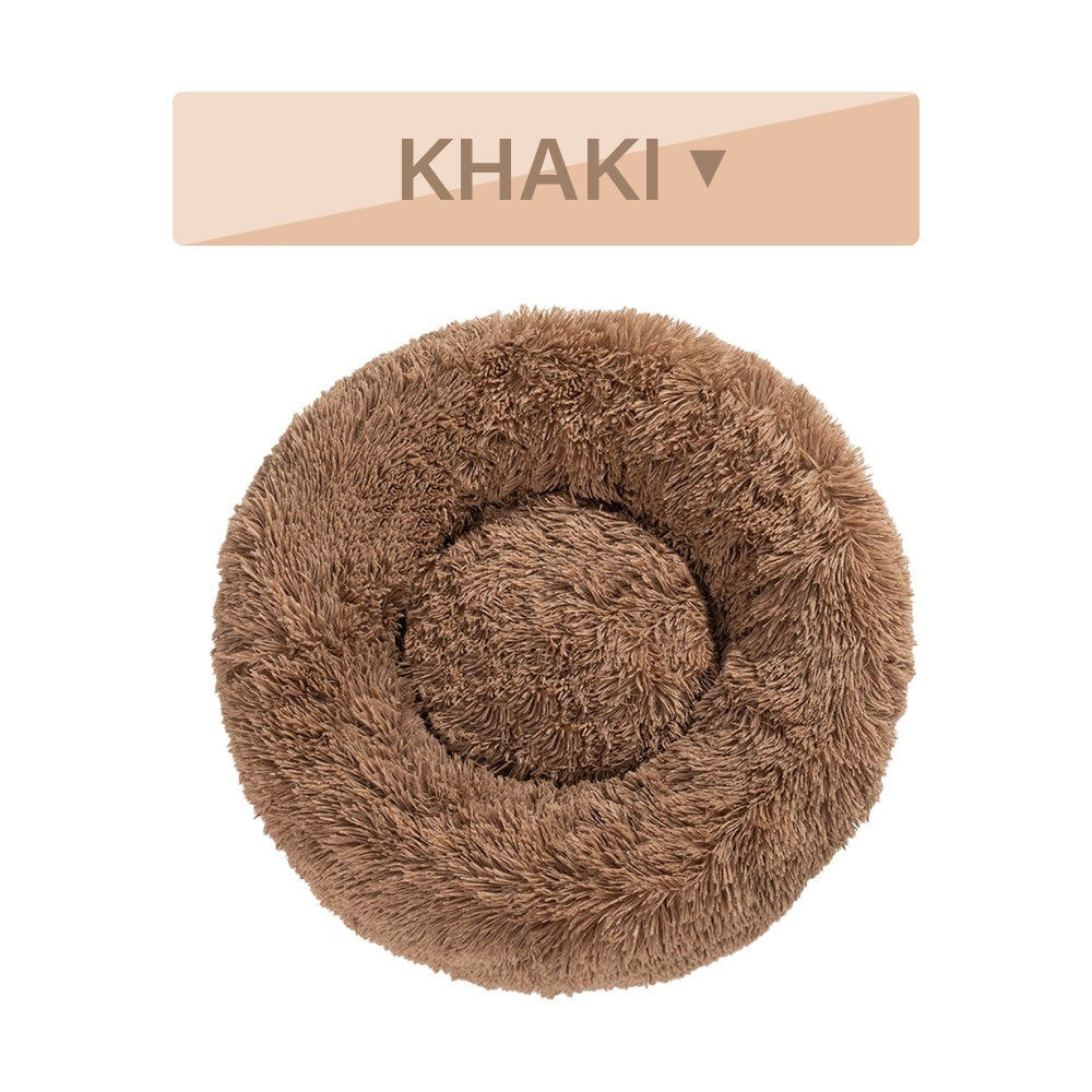 Fluffy Donut Dog Bed  Warm Soft Long Plush Pet Cushion.