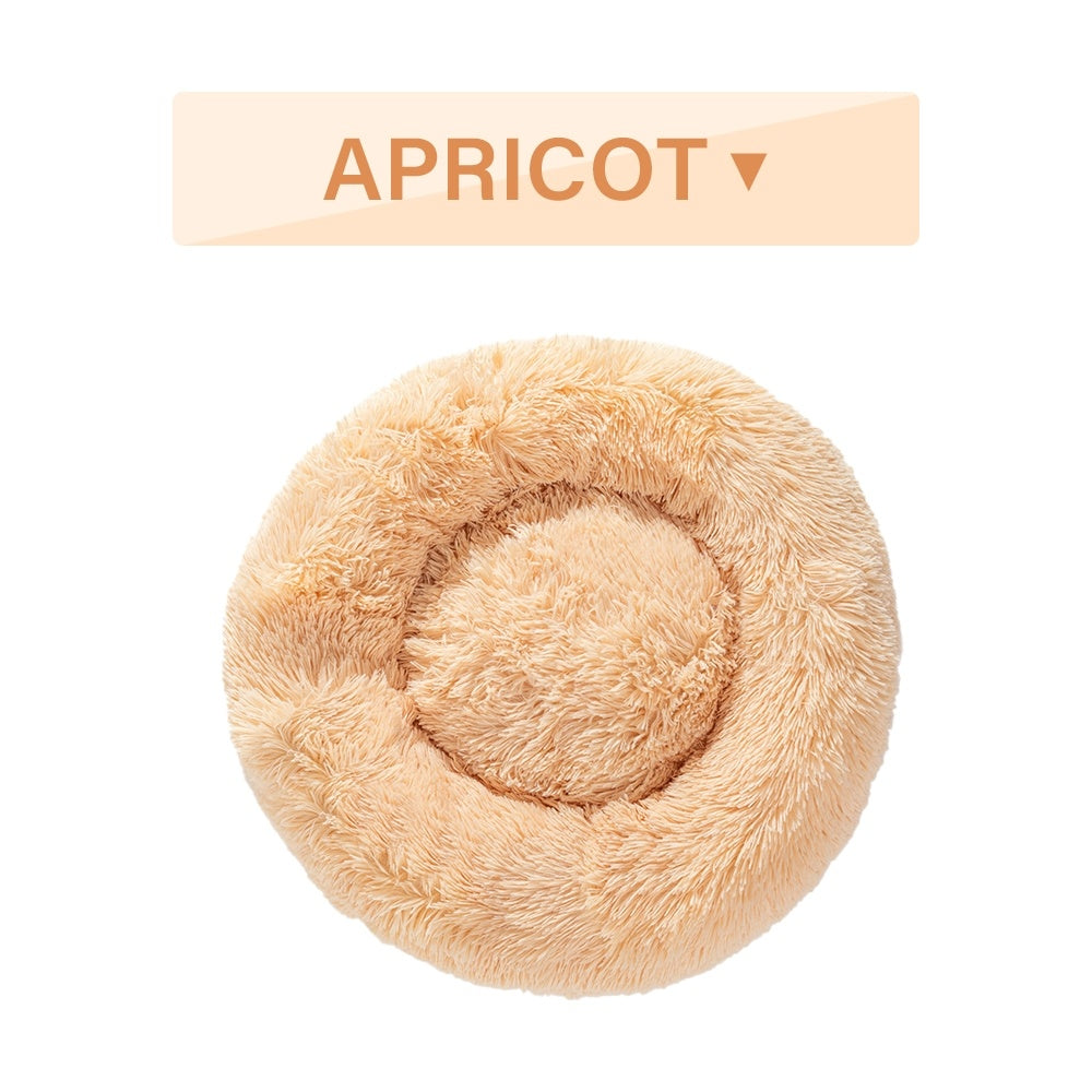 Fluffy Donut Dog Bed  Warm Soft Long Plush Pet Cushion.