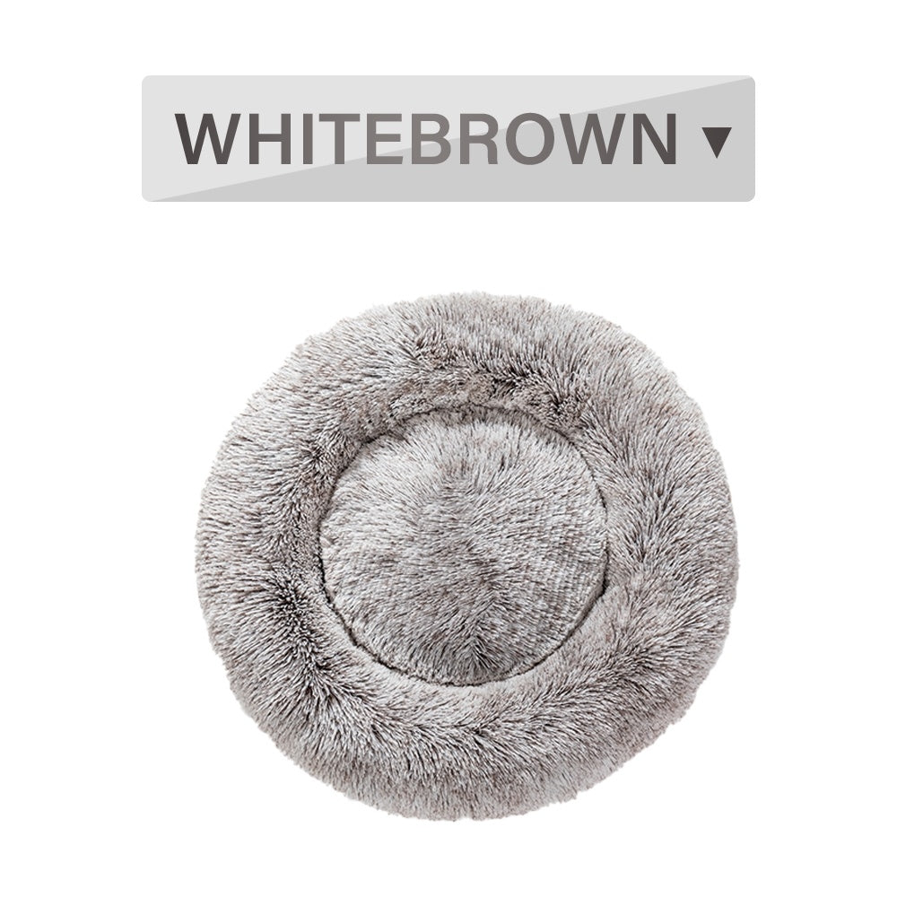 Fluffy Donut Dog Bed  Warm Soft Long Plush Pet Cushion.