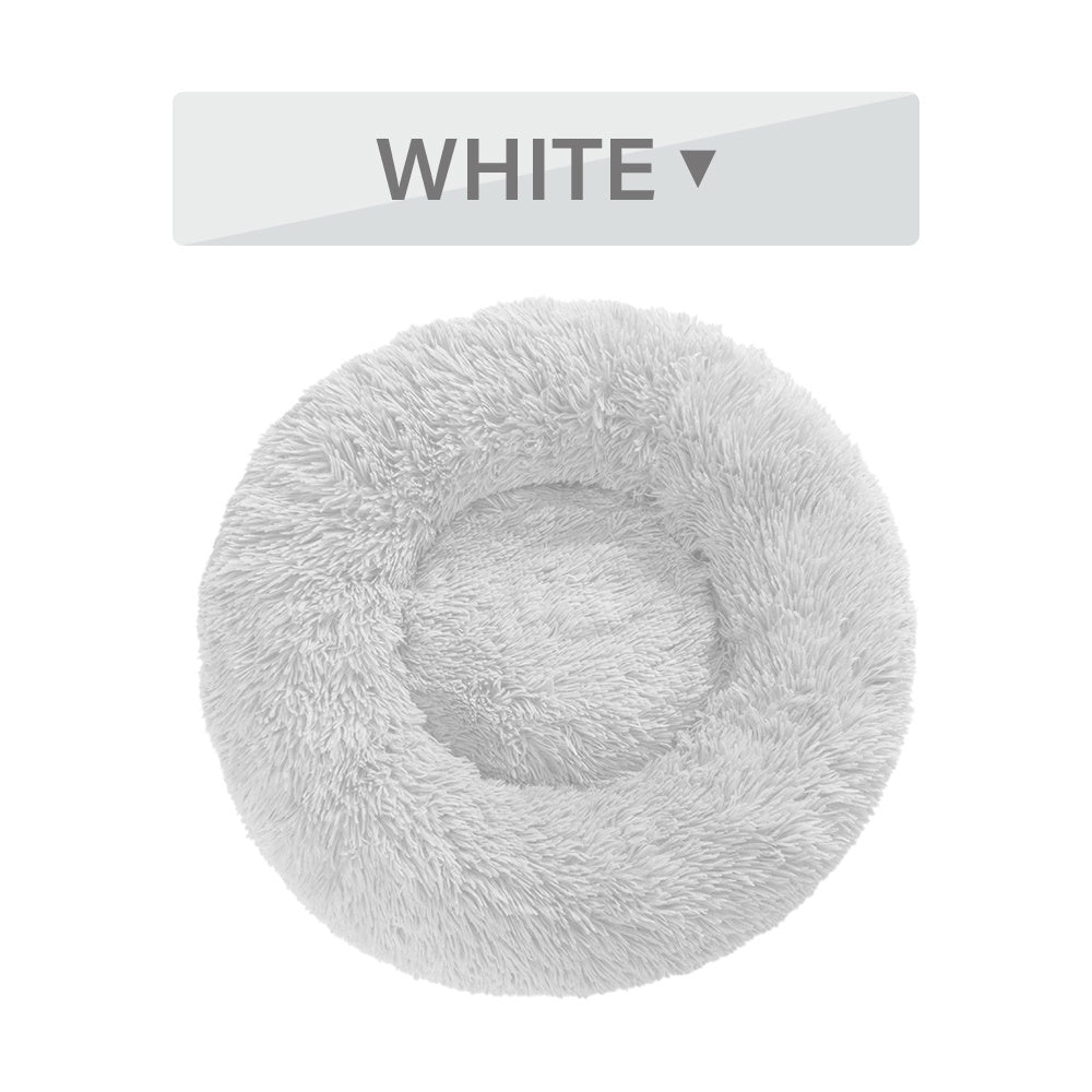 Fluffy Donut Dog Bed  Warm Soft Long Plush Pet Cushion.