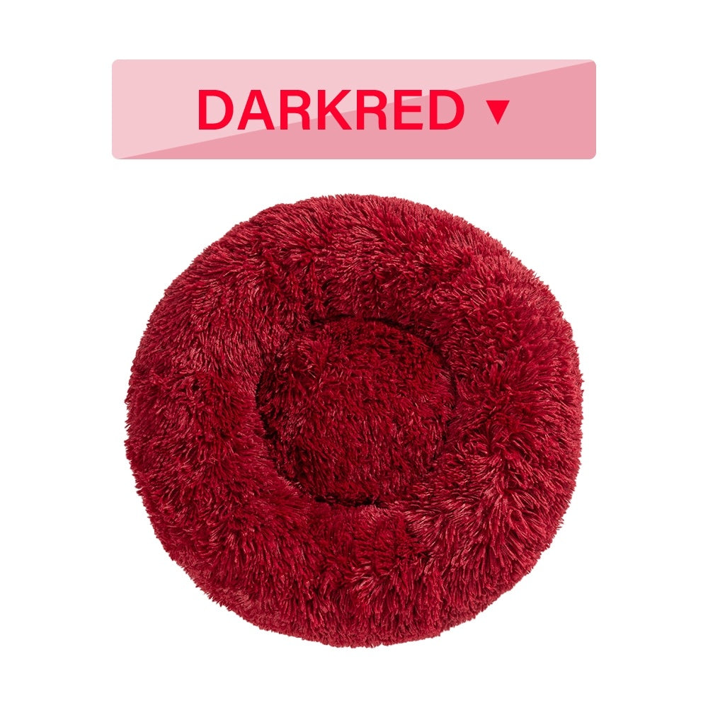 Fluffy Donut Dog Bed  Warm Soft Long Plush Pet Cushion.