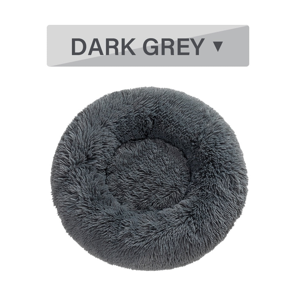 Fluffy Donut Dog Bed  Warm Soft Long Plush Pet Cushion.