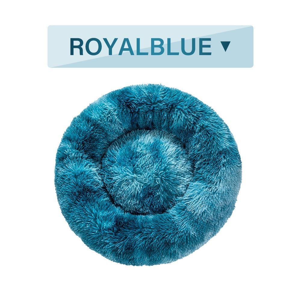 Fluffy Donut Dog Bed  Warm Soft Long Plush Pet Cushion.